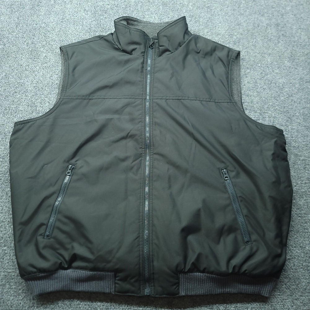 Chaps Mens Full Zip Fleece Lined Vest Black XXL Mock Neck Sleeveless Jacket